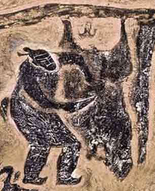 Butcher Ding depicted in a Han Dynasty tomb mural.